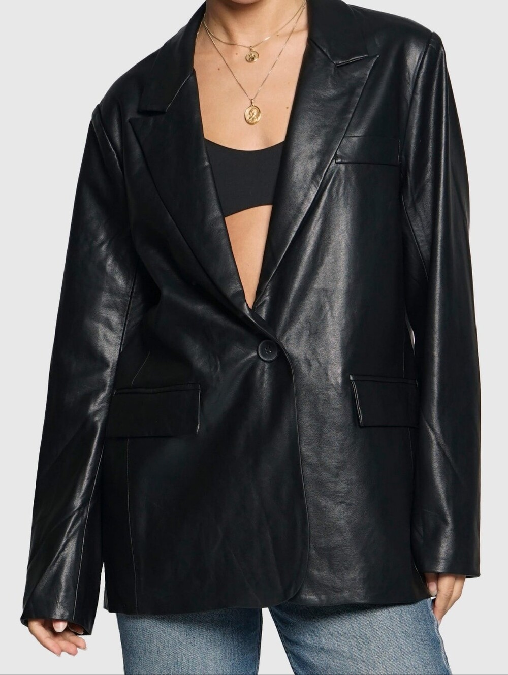 Sans Souci Black Leather Blazer Jacket